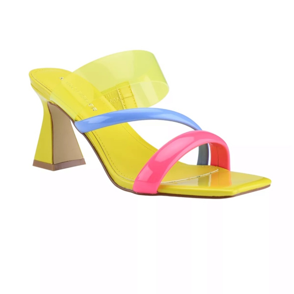 Marc fisher krisly neon yellow blue pink vinyl clear strappy sandals 7